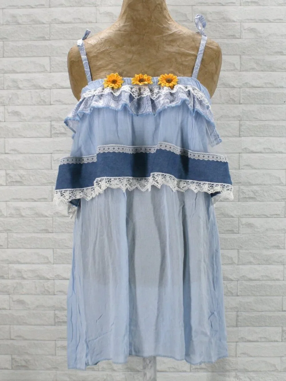 HAND CRAFTED Upcycled Skirt Set Denim Jean Lace Paisley Floral Maxi Blue Medium